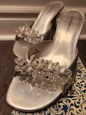 A. Marinelli Silver Crystal-Embellished Heels